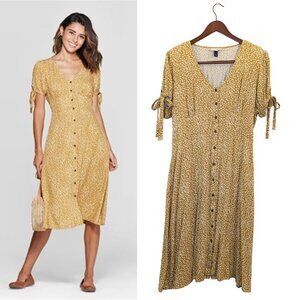 Button-Down Floral Midi Dress with Tied Sleeves